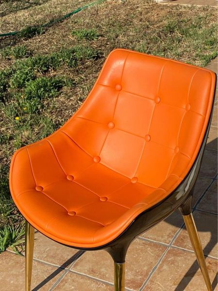 Ideas on how to copy a designer chair with orange leather and gold legs? image two