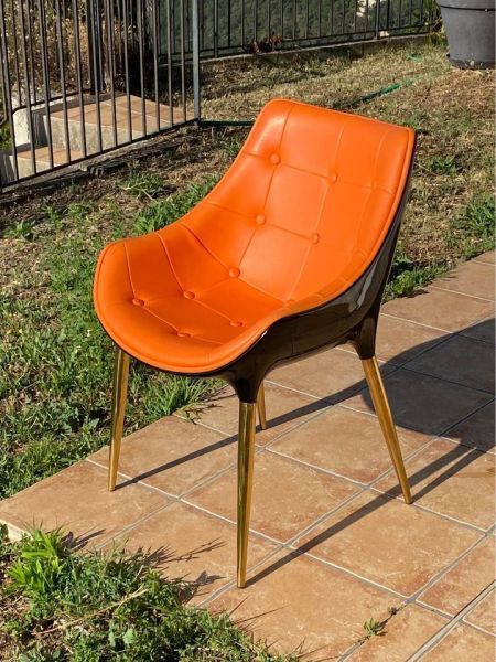 Ideas on how to copy a designer chair with orange leather and gold legs? image one